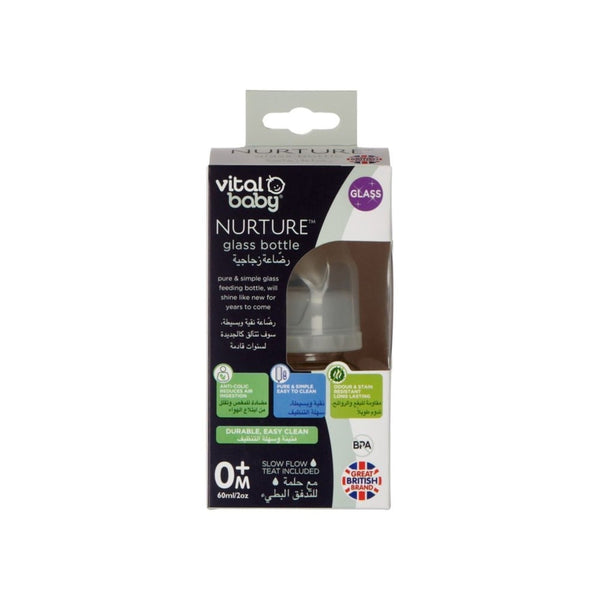Vital Baby Glass Feeding Bottle, Anti-Colic, 60ml