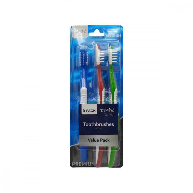 Norsina Medium Toothbrush, 5 Pack