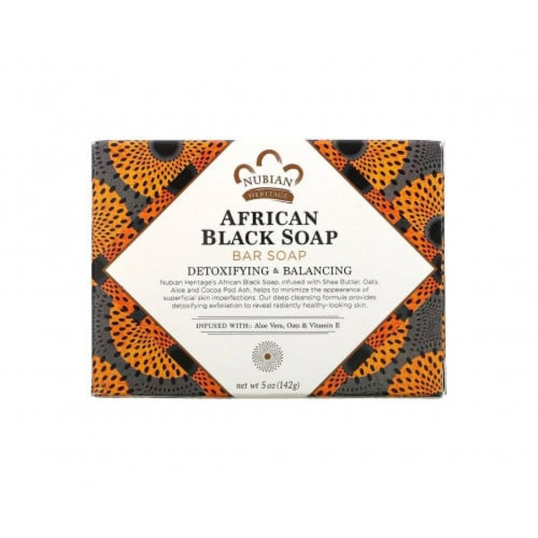 Nubian Heritage African Black Soap Bar with Shea Butter, Oats, Aloe Vera, 142g