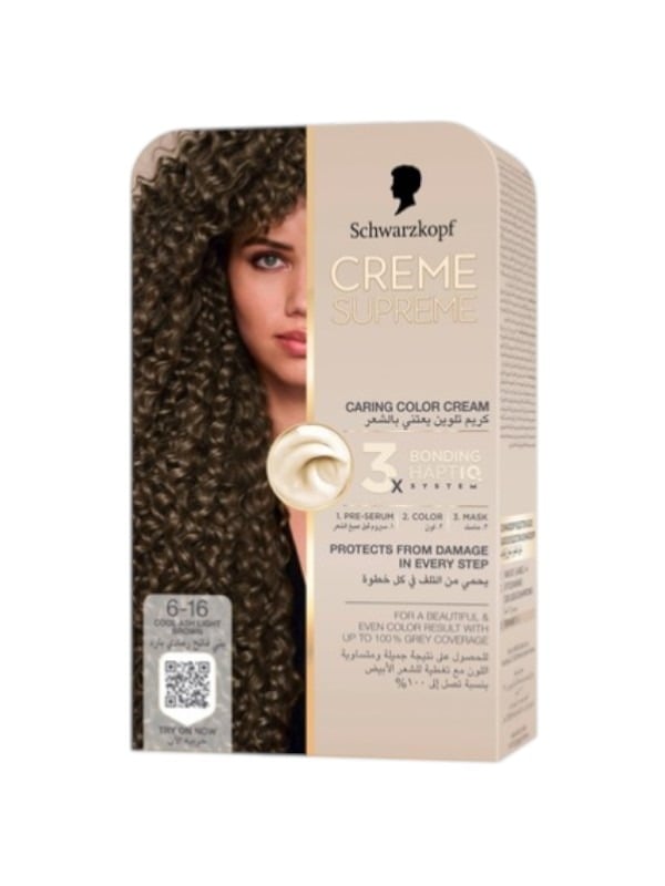 Schwarzkopf Creme Supreme Hair Color 6-16 Cool Ash Light Brown