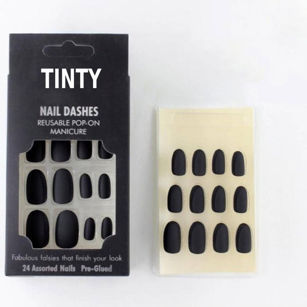 Tinty Artificial Nails Glossy Black MS16 24 Piece Set