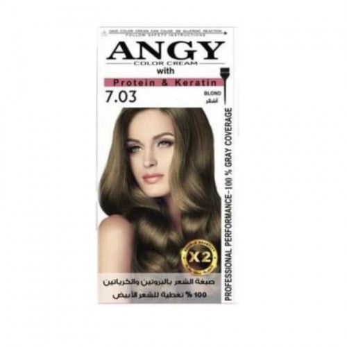 Angy Protein & Keratin Hair Dye, 100% Gray Coverage, Blonde 7.03