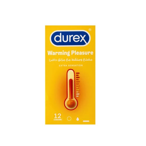 Durex Warming Pleasure Ribbed & Dotted Condoms, Natural Rubber Latex, 12 Count