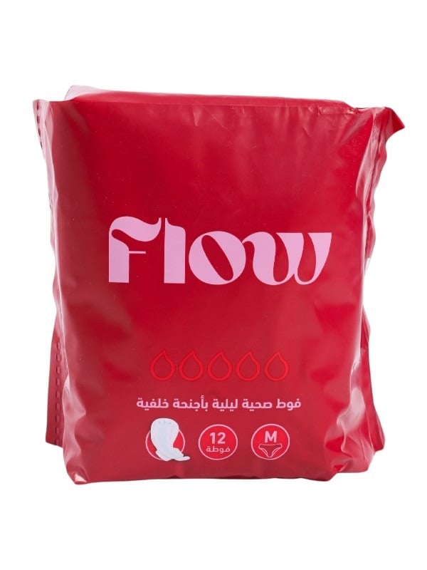 Flow Night Sanitary Pads with Wings - Medium Size, 12 Count