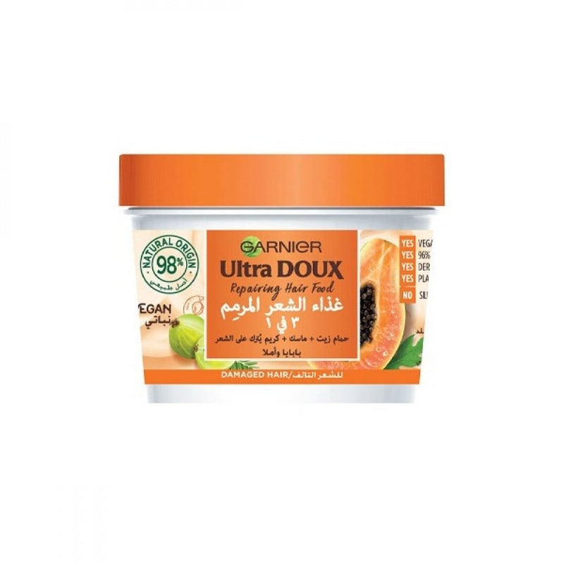 Garnier Ultra Doux 3-in-1 Hair Food Shampoo Papaya Extract, 390ml