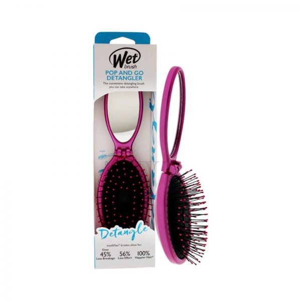 Wet Brush Bob & Go Foldable Detangling Hairbrush with Mirror, Pink