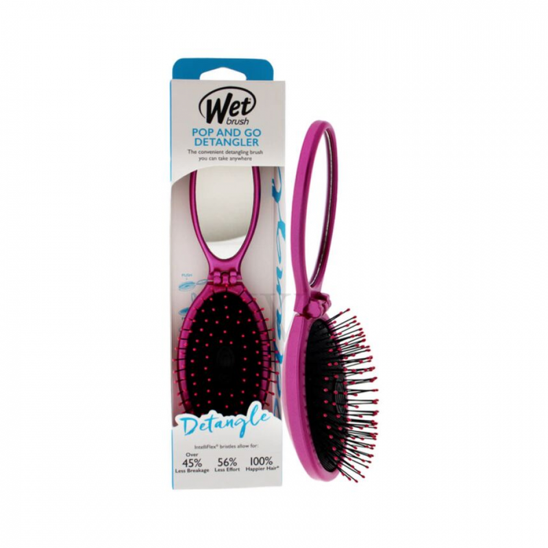 Wet Brush Bob & Go Detangling Hairbrush, Foldable, Mirror, Pink