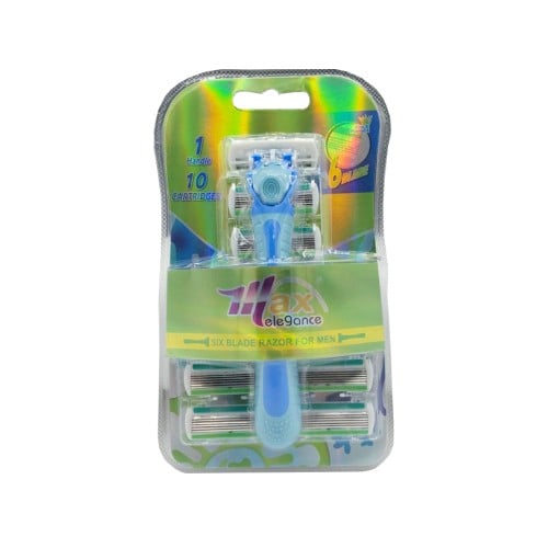 Max Elegance 10-in-1 Razor Blades with 1 Handle, 6-Blade Cartridges
