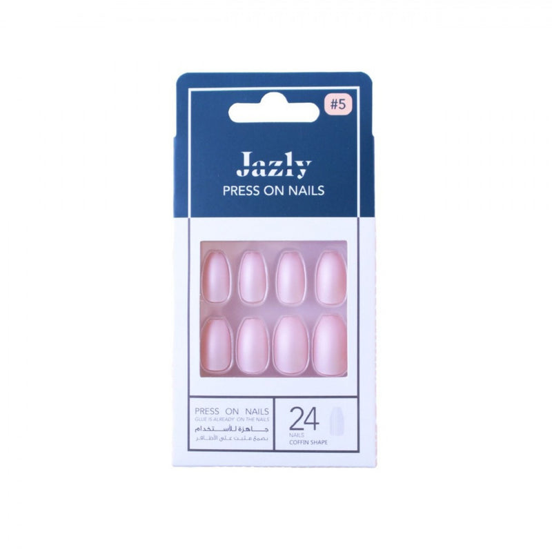 Jazli Artificial Nails Coffin Shape Self-Adhesive, 24 Count