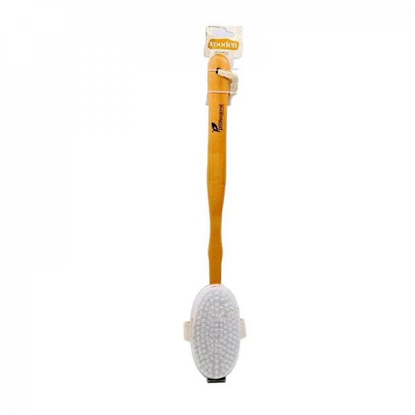 Wooden Bath Brush with Long Handle for Body Exfoliation and Cleansing
