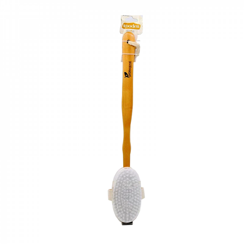 Wooden Bath Brush with Long Handle for Body Exfoliation and Cleansing