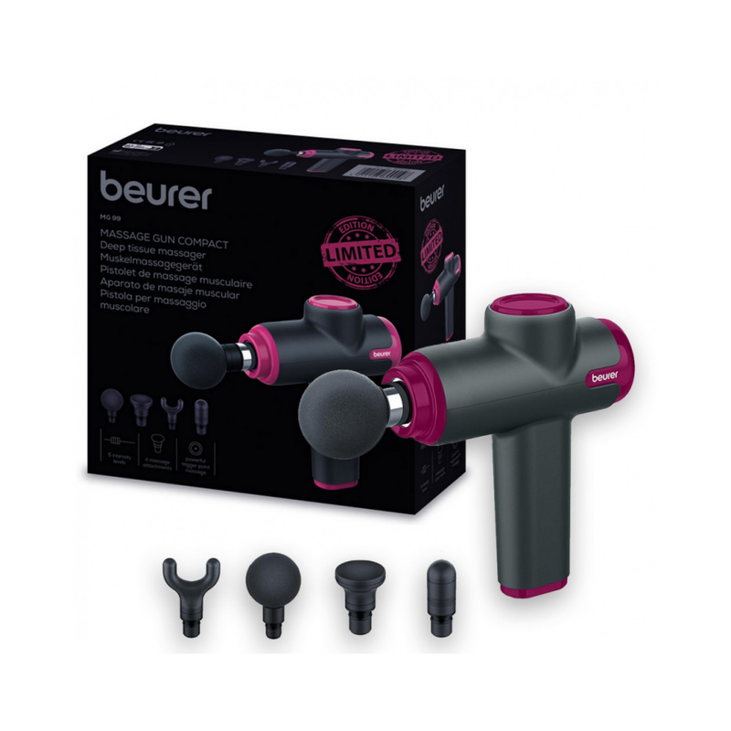 Beurer Beauty MG 99 Compact Massage Gun 5 Intensity Levels 4 Attachments