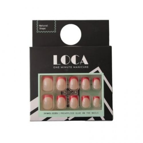 Lucca Self-Adhesive Artificial Nails Natural Shape Flesh/Red 24 Pieces