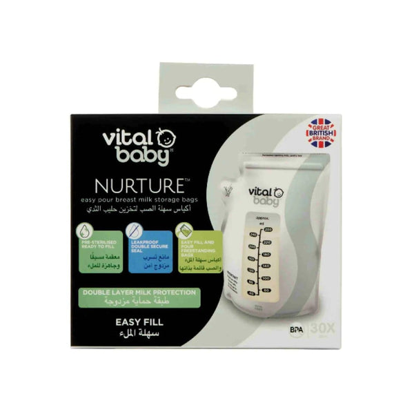 Vital Baby Breast Milk Storage Bags, 30 Count, BPA-Free, Self-Standing with Easy-Pour Spout
