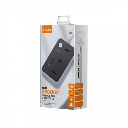 Ldnio Electrical Extension Cord SK3469, 3-Meter, 3-Outlet, 3 USB QC3.0 PD