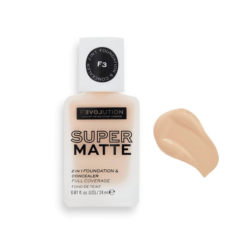 Revolution Super Matte Foundation and Concealer, F3, 14ml