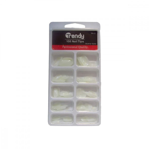 Trendy Artificial Nail Set, White, Paintable, 100 Pieces