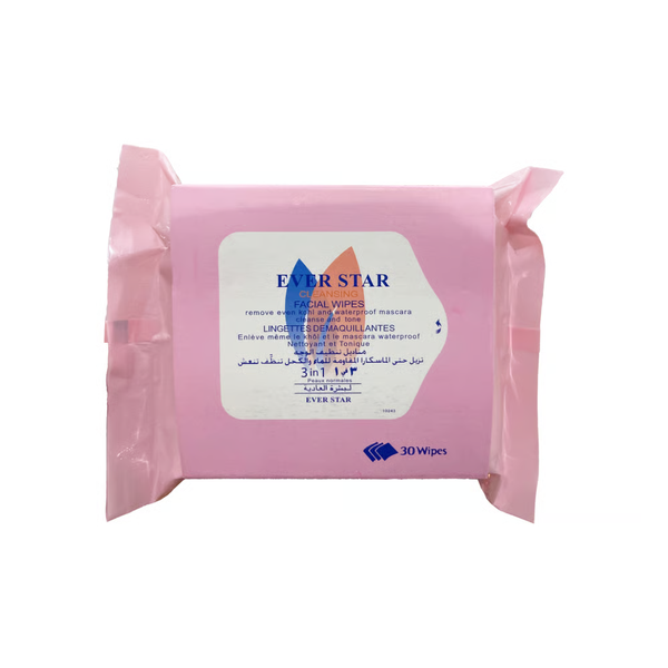Ever Star 3-in-1 Facial Cleansing, Makeup & Mascara Wipes, 30 Count
