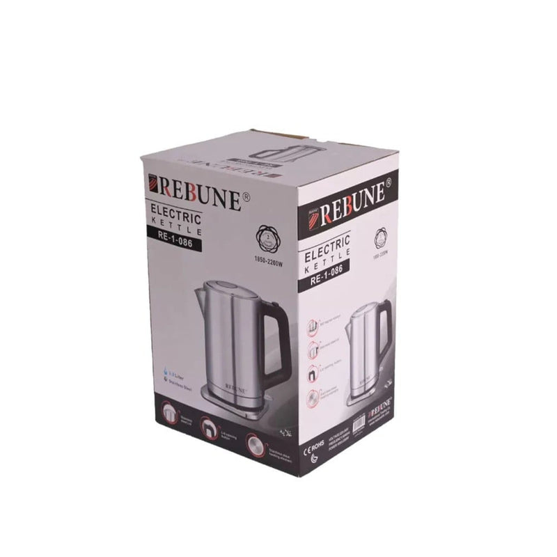 Rebune Electric Kettle, Stainless Steel, 3L Capacity, 2200W, Silver
